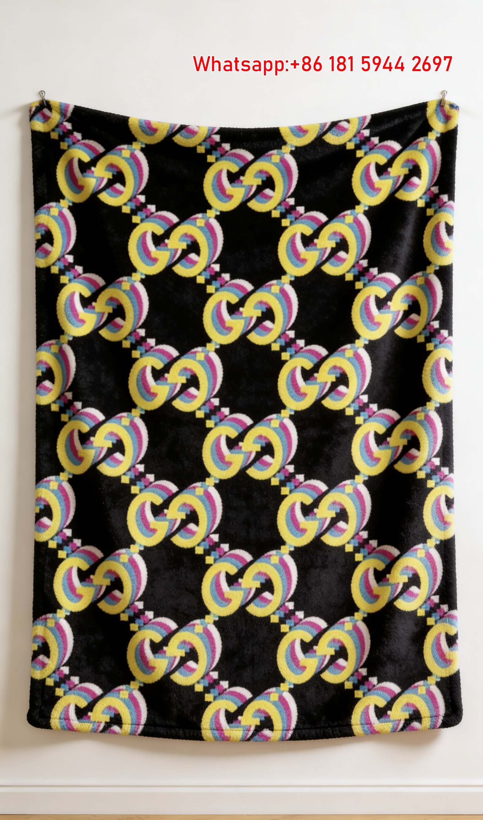 Gucci GG Monogram Rainbow Pixel Flannel Blanket Retro Pixel Art Gucci Monogram Decor Throw blankets IMG_2621
